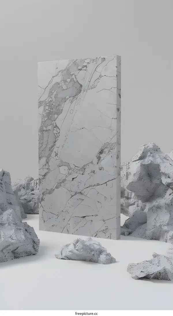 Abstract Minimalist White Marble Background With Rocks
