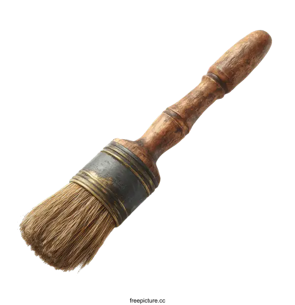 [Transparent Background PNG]Antique Paint Brush with Wooden Handle