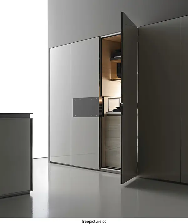 Modern Kitchen Cabinet with Hidden Compartment and Open Door