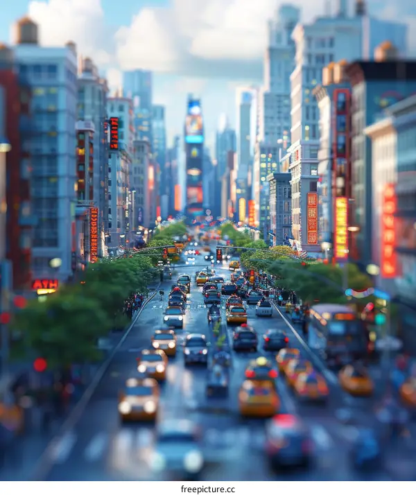 Busy New York City Street Scene Illustration