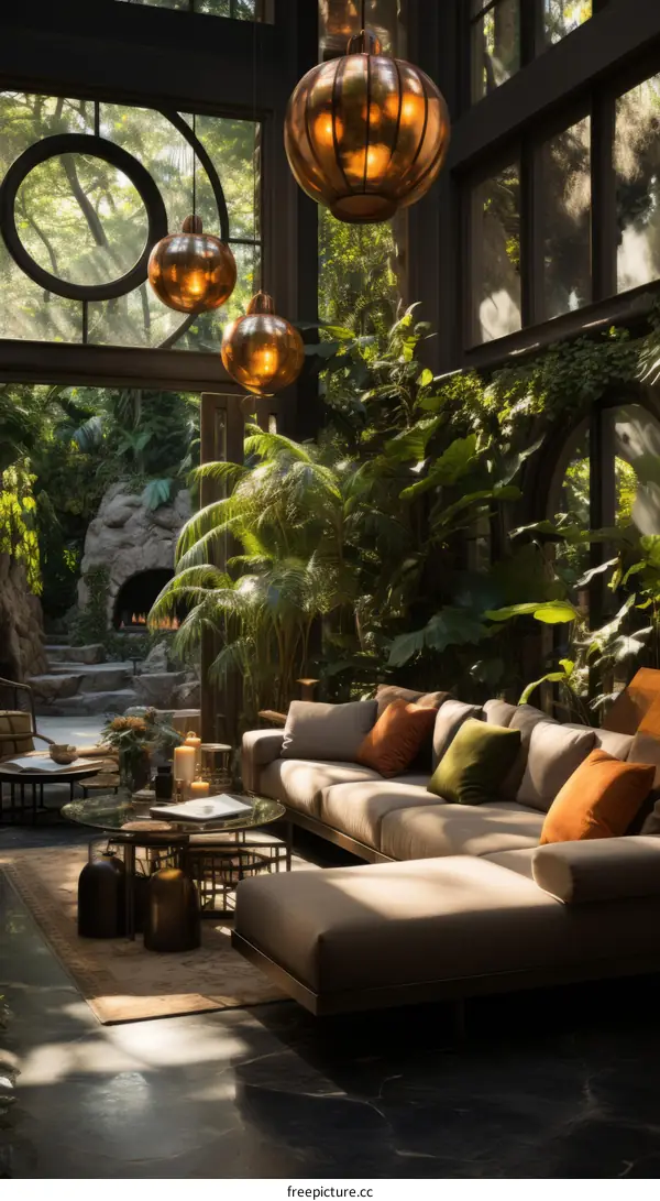 Indoor Garden Living Room with Greenery and Timber