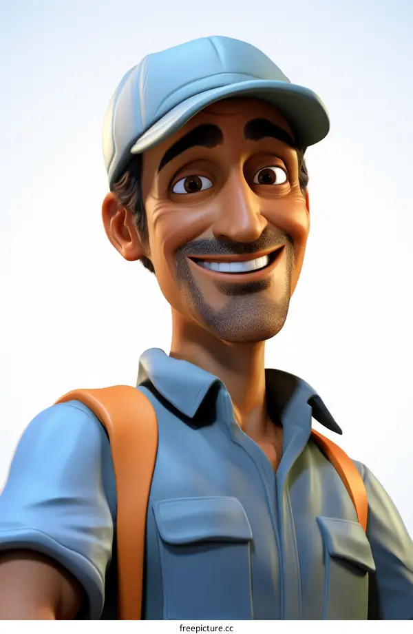 Smiling Delivery Man in Blue Uniform