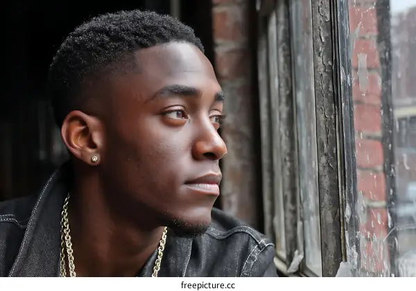 Thoughtful Black Man by Window
