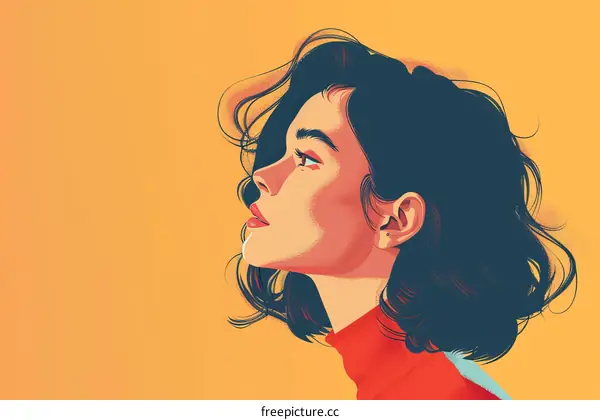 Illustration of a young woman looking up at the sky