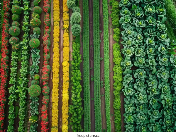 Aerial View of a Diverse Community Garden