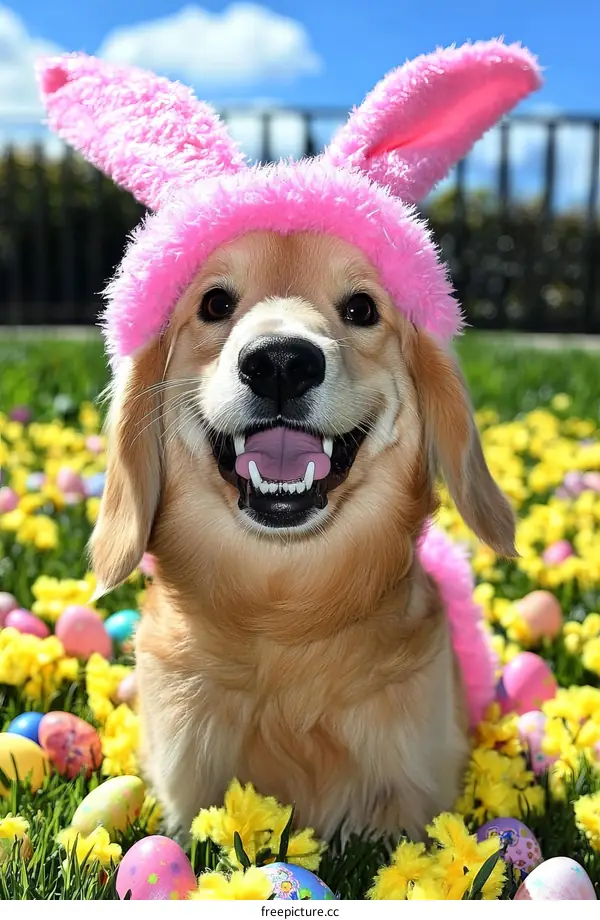 Happy Dog with Easter Bunny Ears