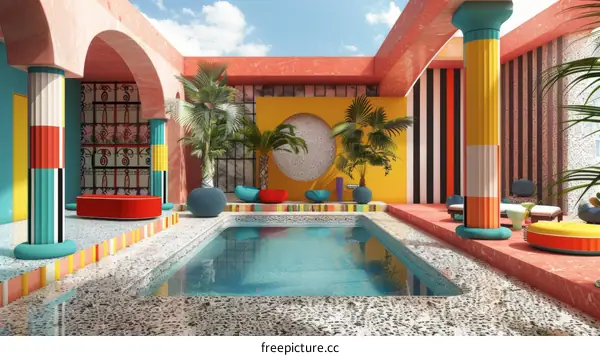 Colorful Eclectic Patio with Plunge Pool