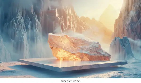 Balance on Glacier:Boulder in Icy Wonder