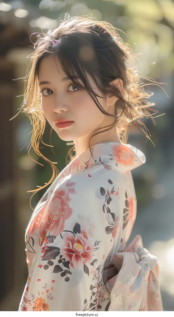 Asian Woman in Traditional Japanese Kimono