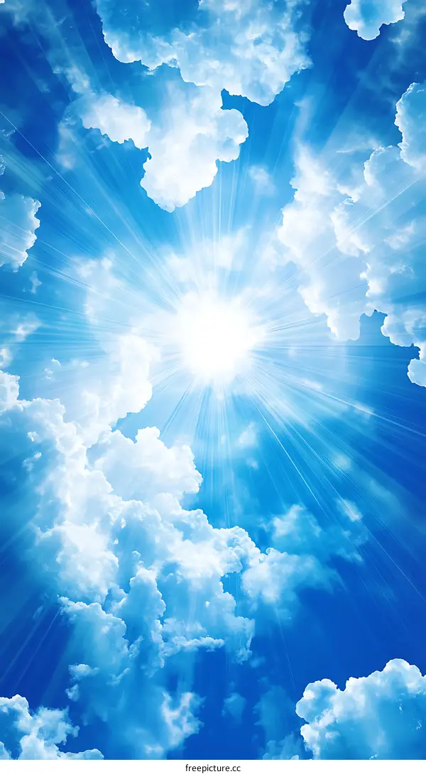 Sun Shining Through Clouds Blue Sky