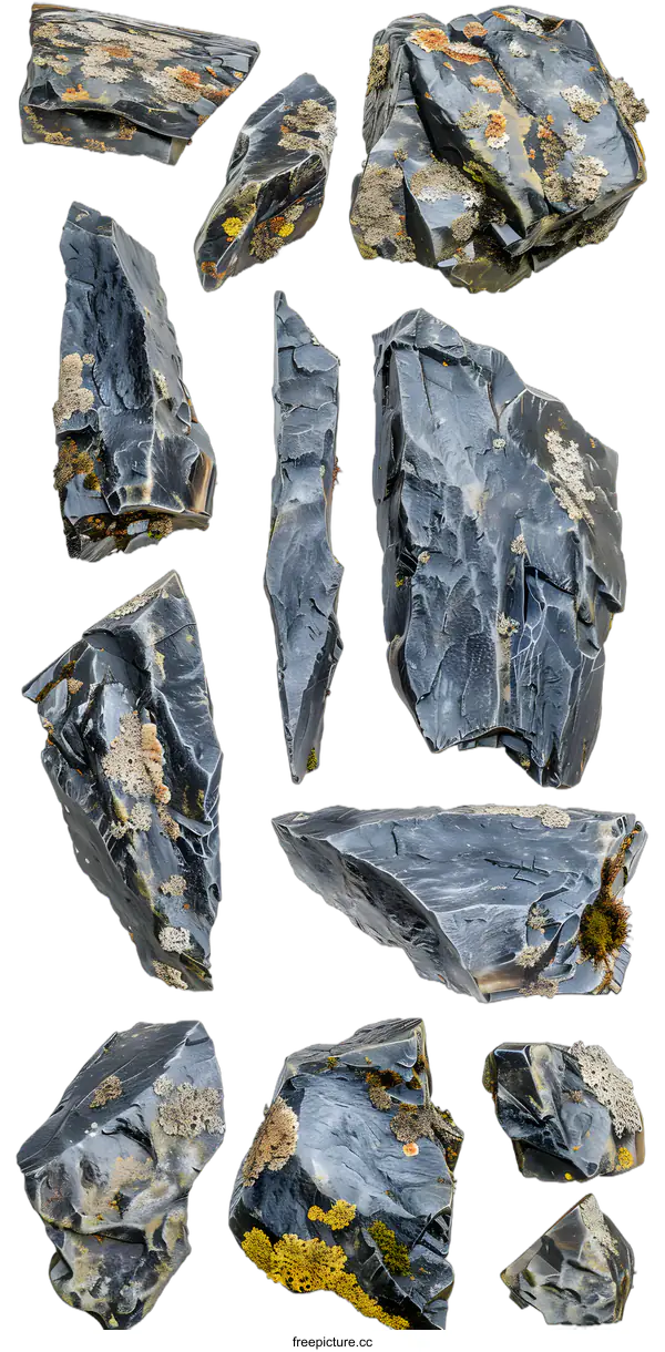 [Transparent Background PNG]Collection of Grey and Black Rocks with Lichen