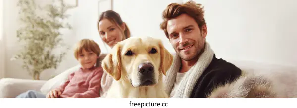 Family with Dog Relaxing at Home