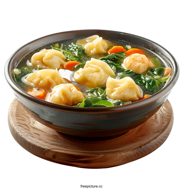 [Transparent Background PNG]Bowl of Wonton Soup with Vegetables