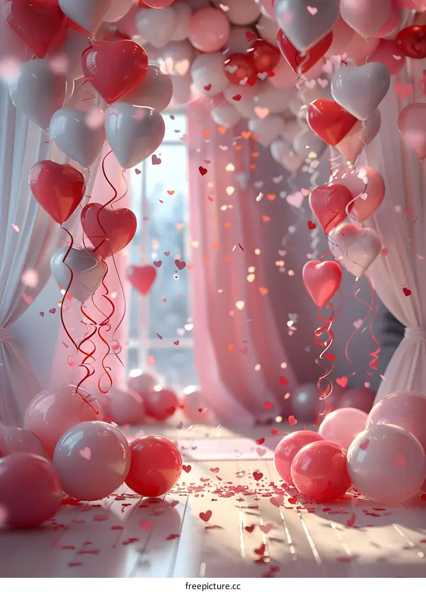 A room decorated for Valentines Day