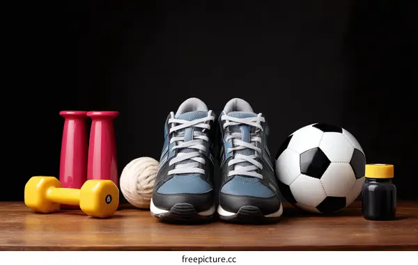 Sports Equipment on Wooden Table