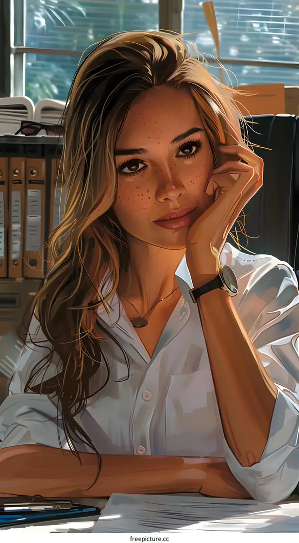 portrait of a beautiful woman in an office