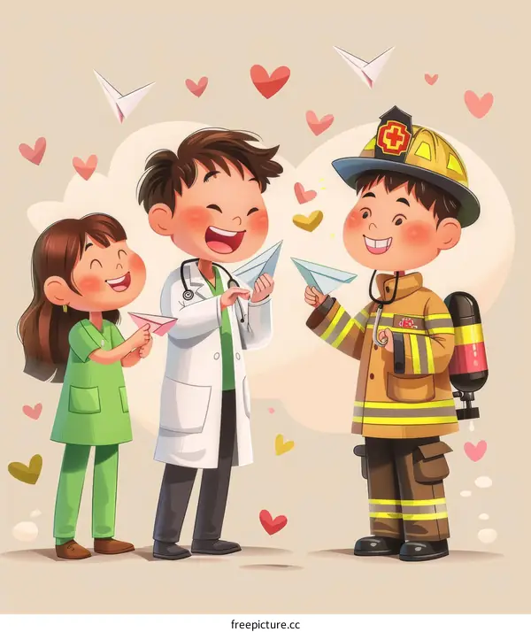 Three happy people in uniforms