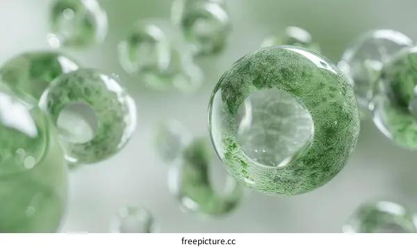 Green Bubbles Floating in a Light Green Background
