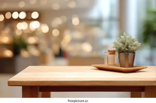 Wooden Table Top with Blurred Background Decor