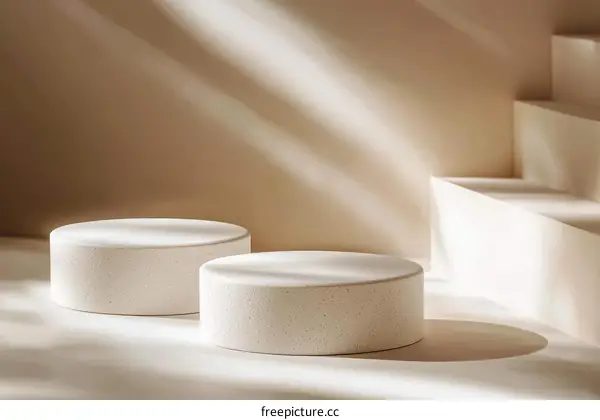 Beige Studio Scene with Round Display Platforms