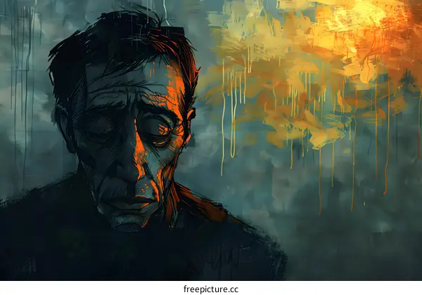 A painting of a mans face with a dark background