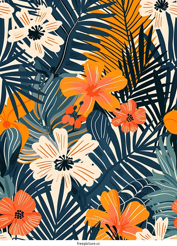 Tropical Floral Pattern Seamless Illustration