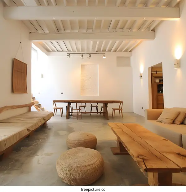 Modern Minimalist Interior Design Living Room with Wooden Furniture