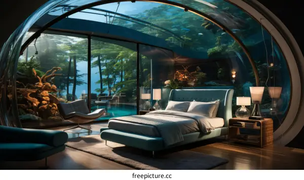 futuristic underwater bedroom interior design concept