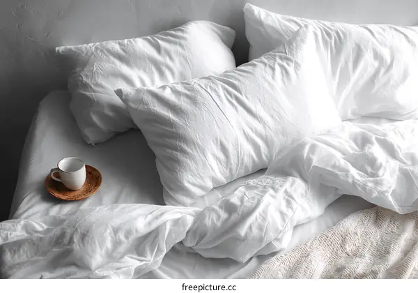 White Bedding Set with Coffee Cup
