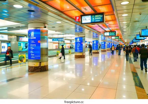 Subway Station in a Busy City with People Walking