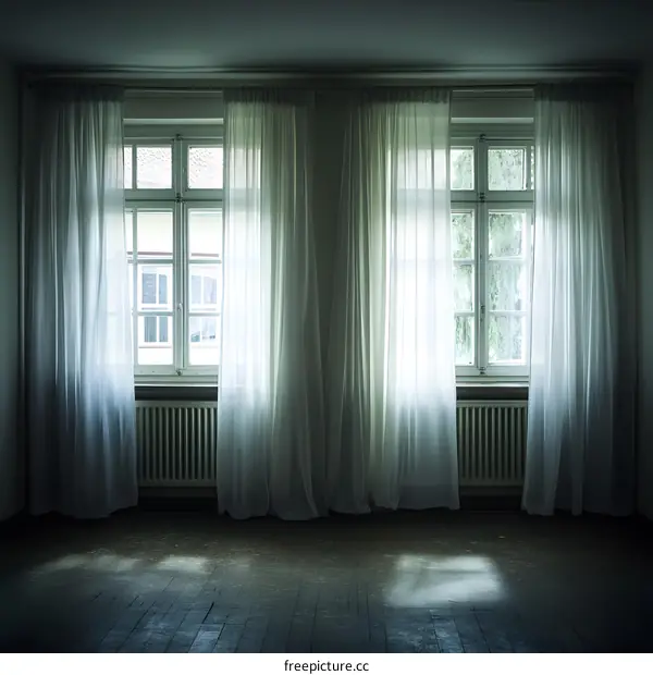 Empty Room with Two Windows and Sheer Curtains