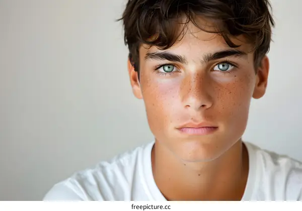 Portrait of a Teenage Boy with Freckles