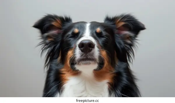 A Cute Border Collie Dog With Eyes Closed