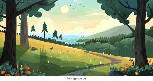 Forest Landscape Illustration With Winding Path
