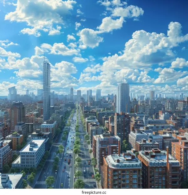 Cityscape Aerial View of Modern City with Skyscrapers