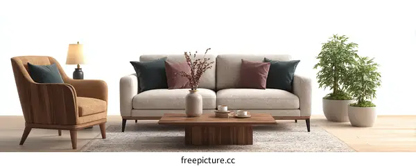 Modern Living Room Interior Design with Sofa and Armchair