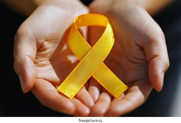 Yellow Ribbon Held in Hands Awareness Support