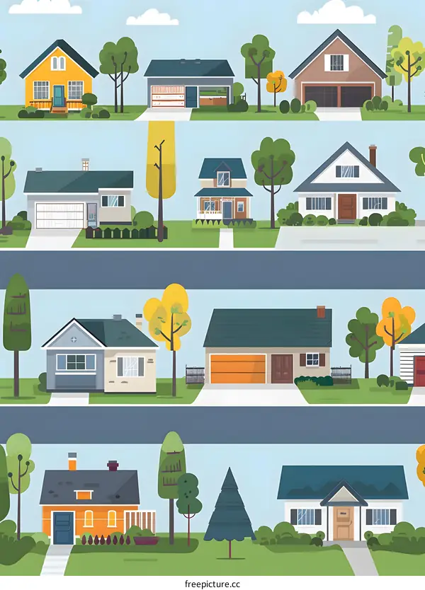 Neighborhood Houses Illustration