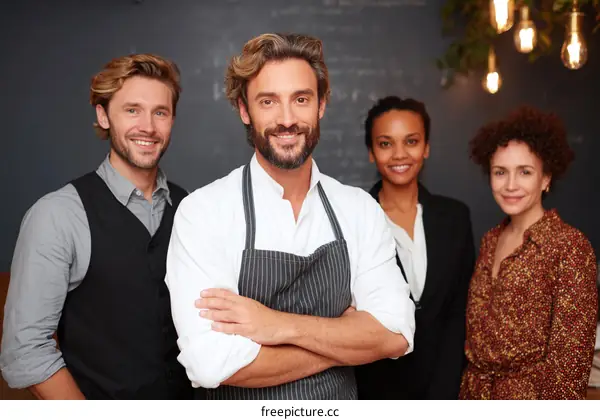 Four Diverse Staff Members Stand Together