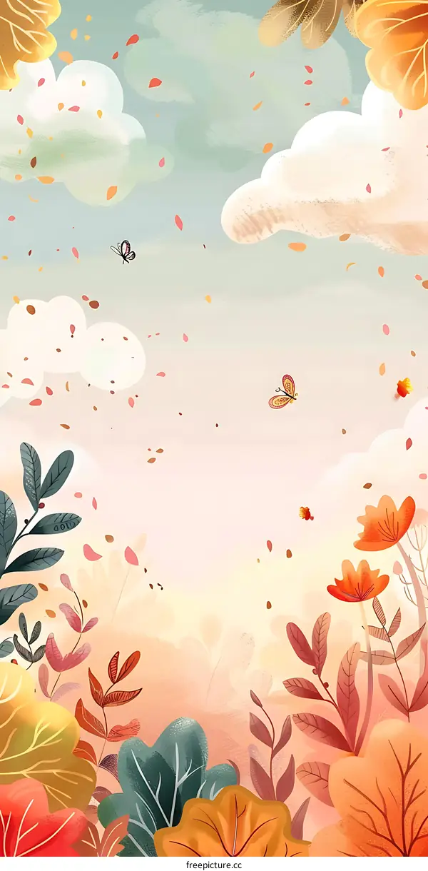 Autumn Leaves and Butterflies Illustration