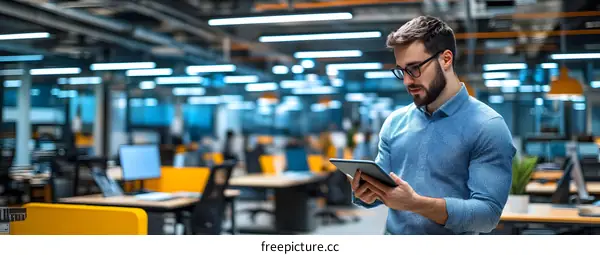 Businessman Using Tablet in Modern Office
