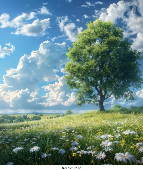 Spring Meadow with a Majestic Tree