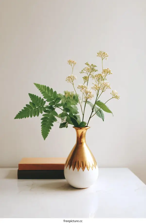 Elegant Gold-Accented Vase with Flowers