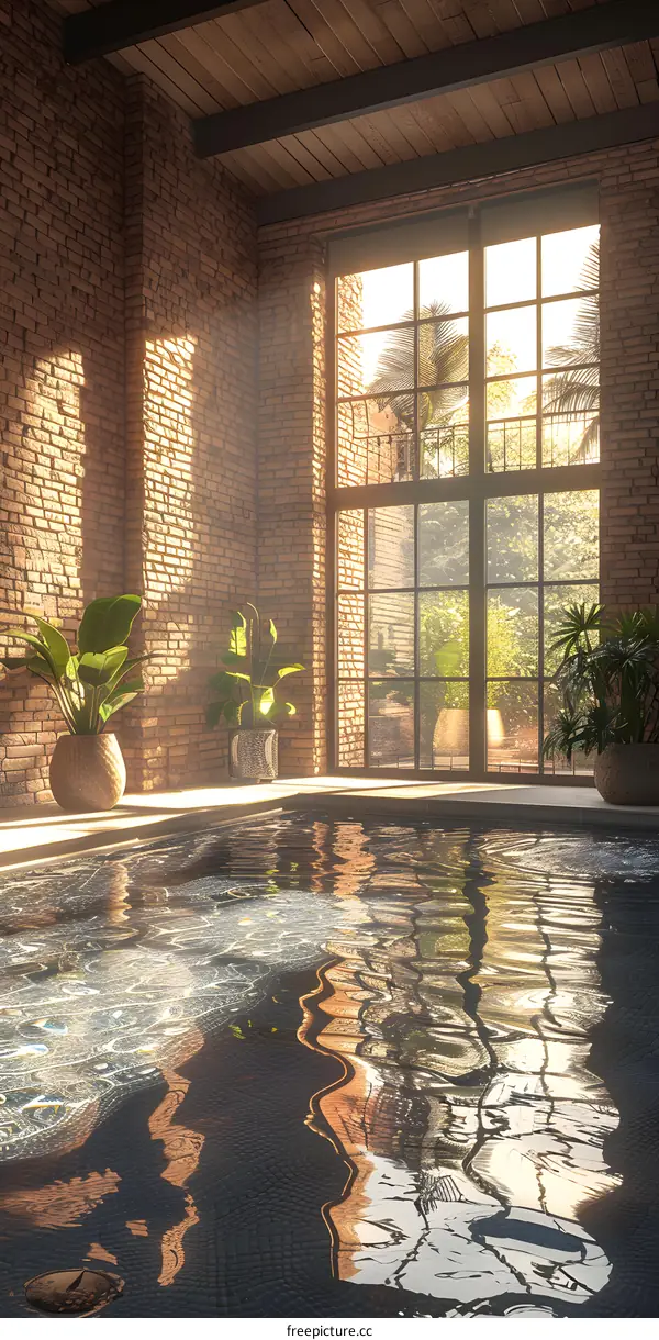 Indoor Swimming Pool with Brick Walls and Natural Light