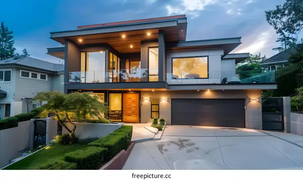 Modern House with Large Windows and a Beautiful Landscape