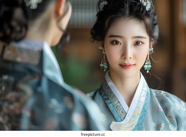 Portrait of a young Korean woman in traditional dress