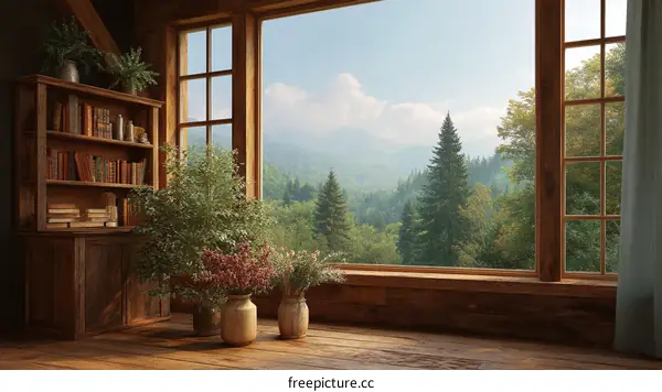 Rustic Wooden Interior with Mountain View