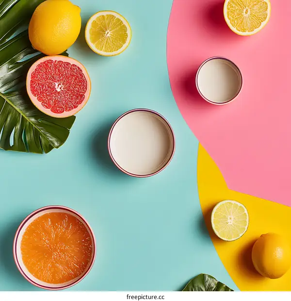 Summer Fruit Flat Lay with Colorful Background