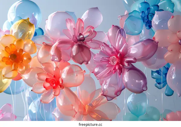 Colorful balloons in the shape of flowers