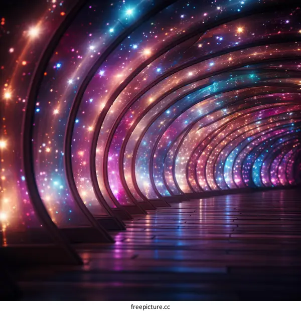 Futuristic Tunnel with Glowing Lights and Vibrant Colors